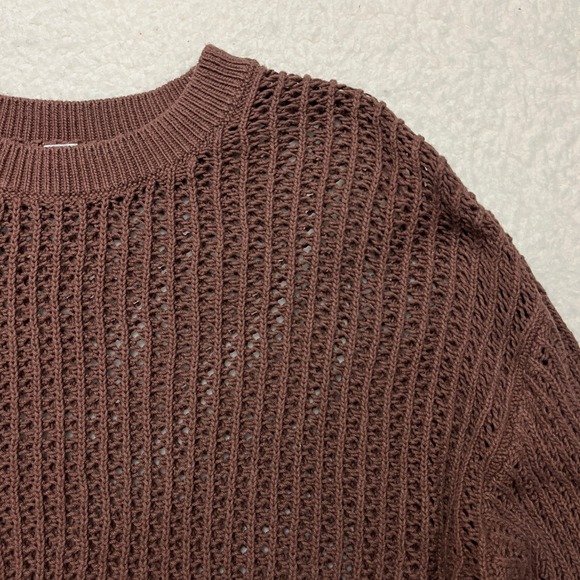 Old Navy Sweaters - Old Navy Sweater Womens M Brown Open Knit Crochet Long Sleeve Cropped Pullover